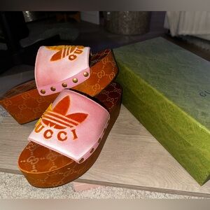 Gucci x Adidas Trefoil GG Clog Pink and Orange